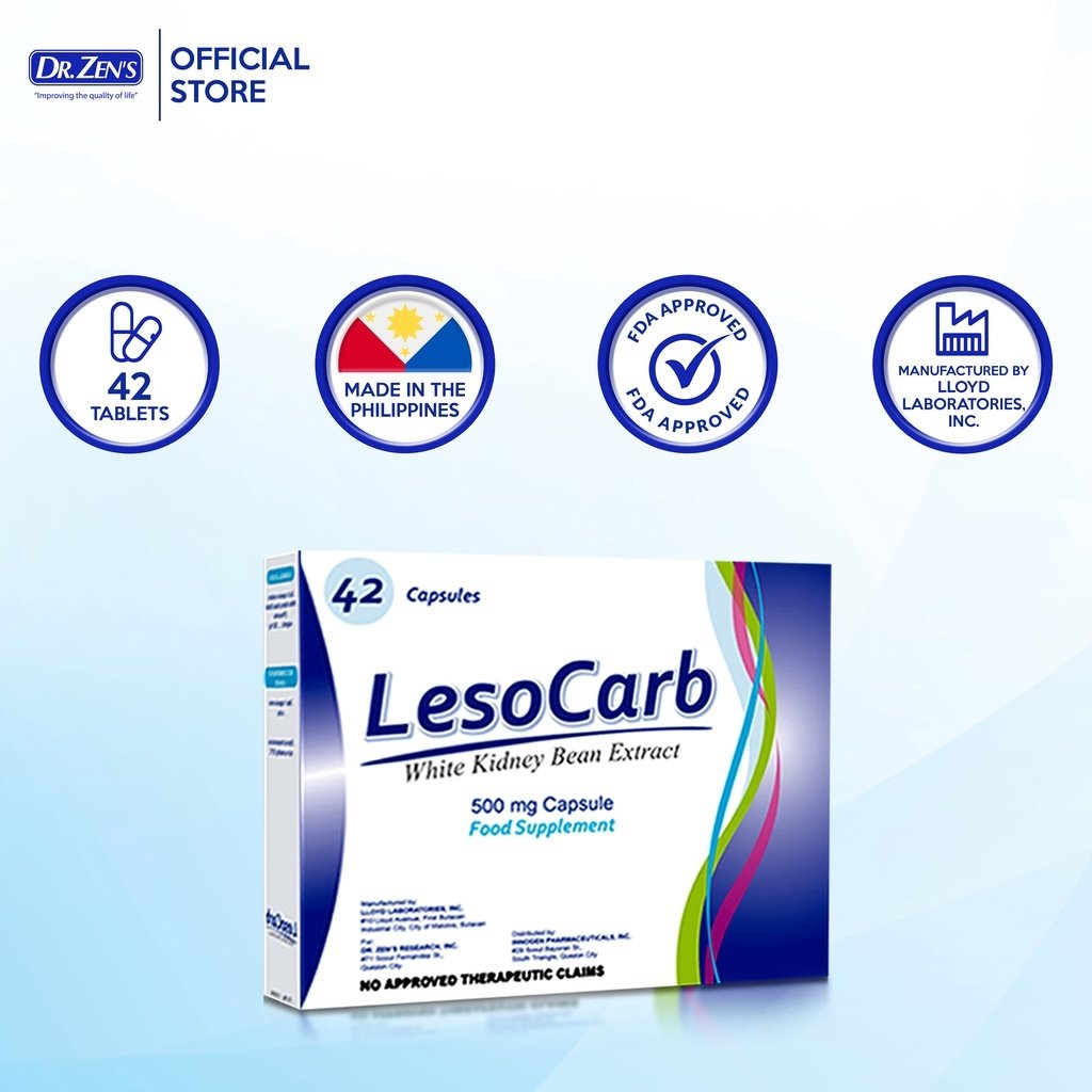 Lesocarb White Kidney Bean Extract 500mg Carb Blocker 42's Capsule - Image 7