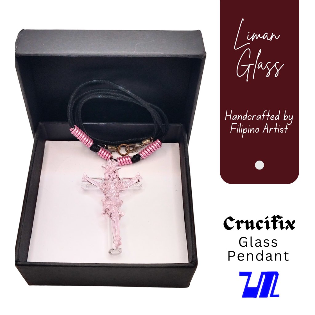 Liman Glass Cross Necklace Glass Pendant for Men & Women with Box