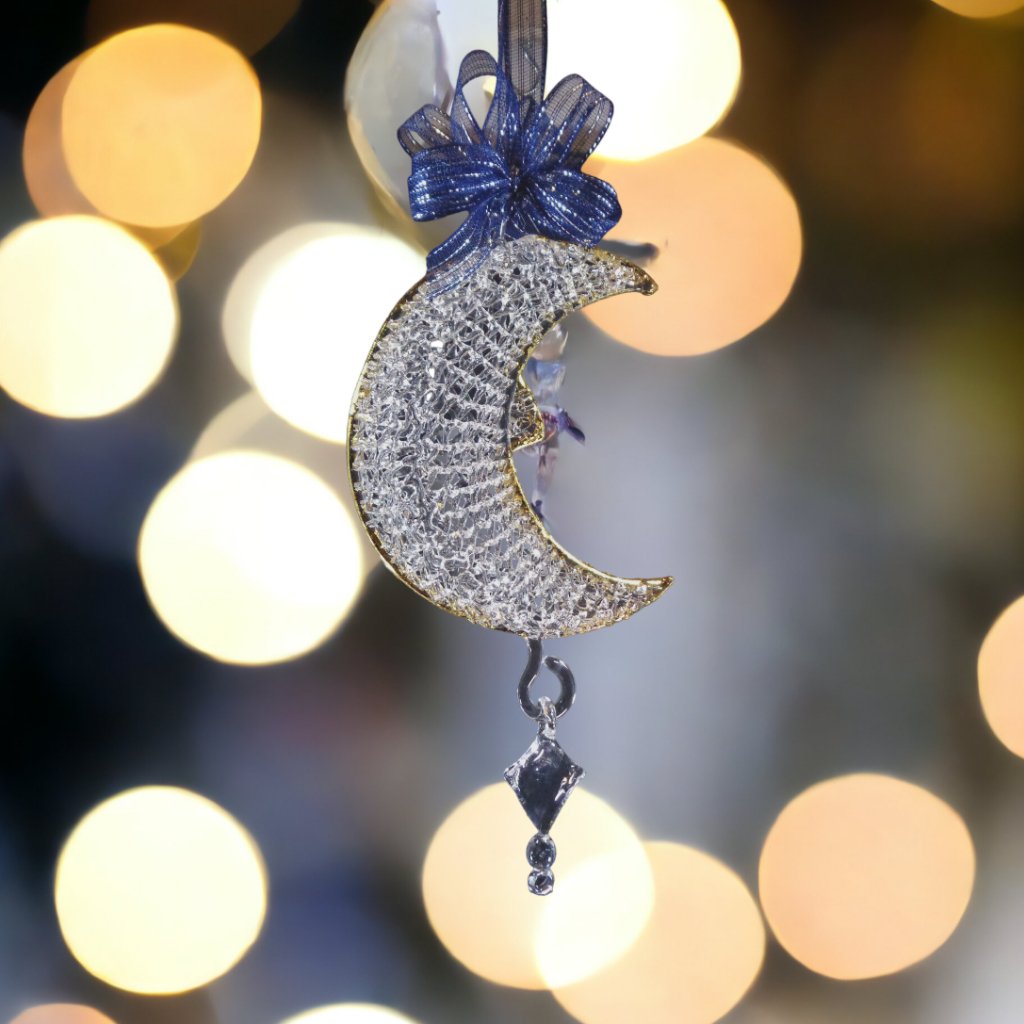 Christmas Ornaments Half Moon Crochet Glass with Gold Lining - Image 2