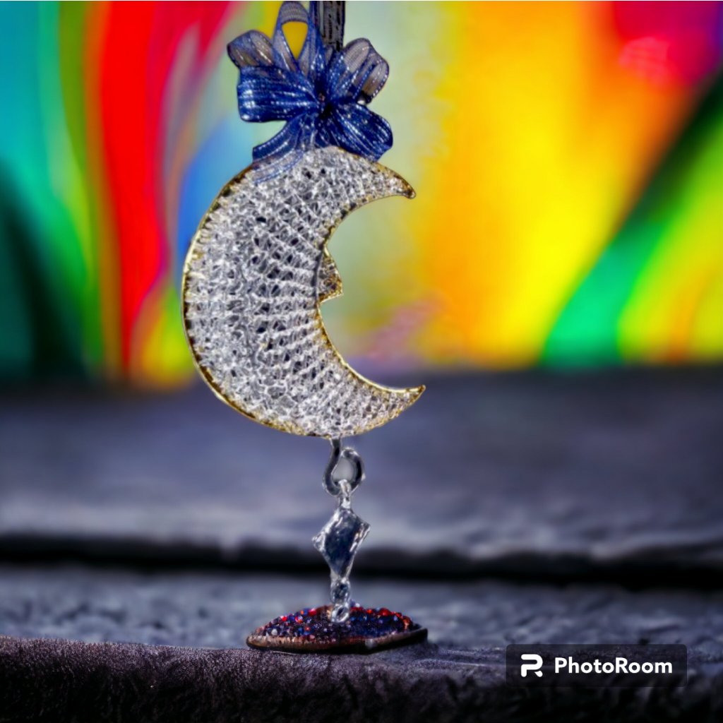 Christmas Ornaments Half Moon Crochet Glass with Gold Lining - Image 3