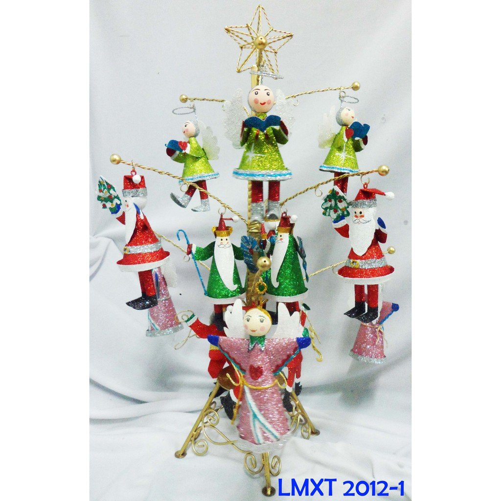 Tabletop Mini Christmas Tree with Santa Claus and Angels Tins and Wires