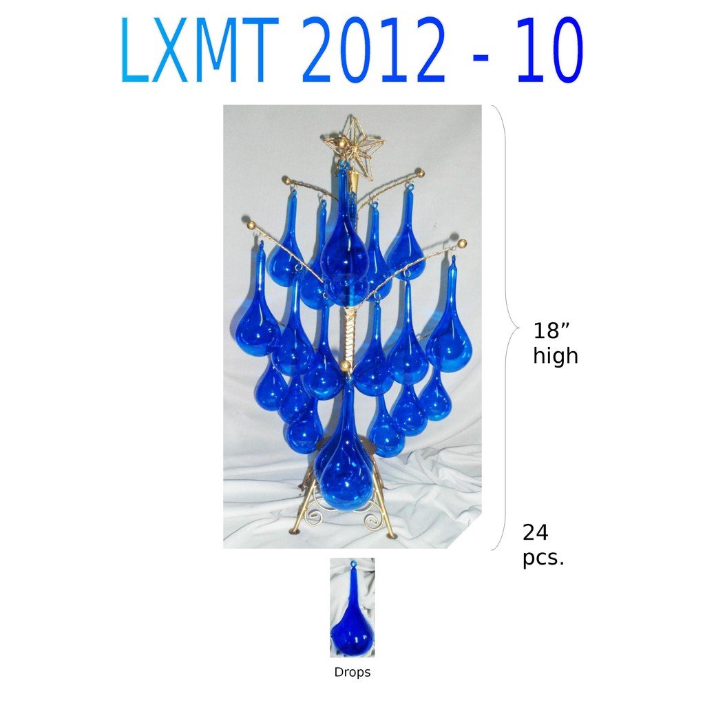 Tabletop Mini Christmas Tree with Mini Blue Glass Drop Xmas Ornaments - Image 2