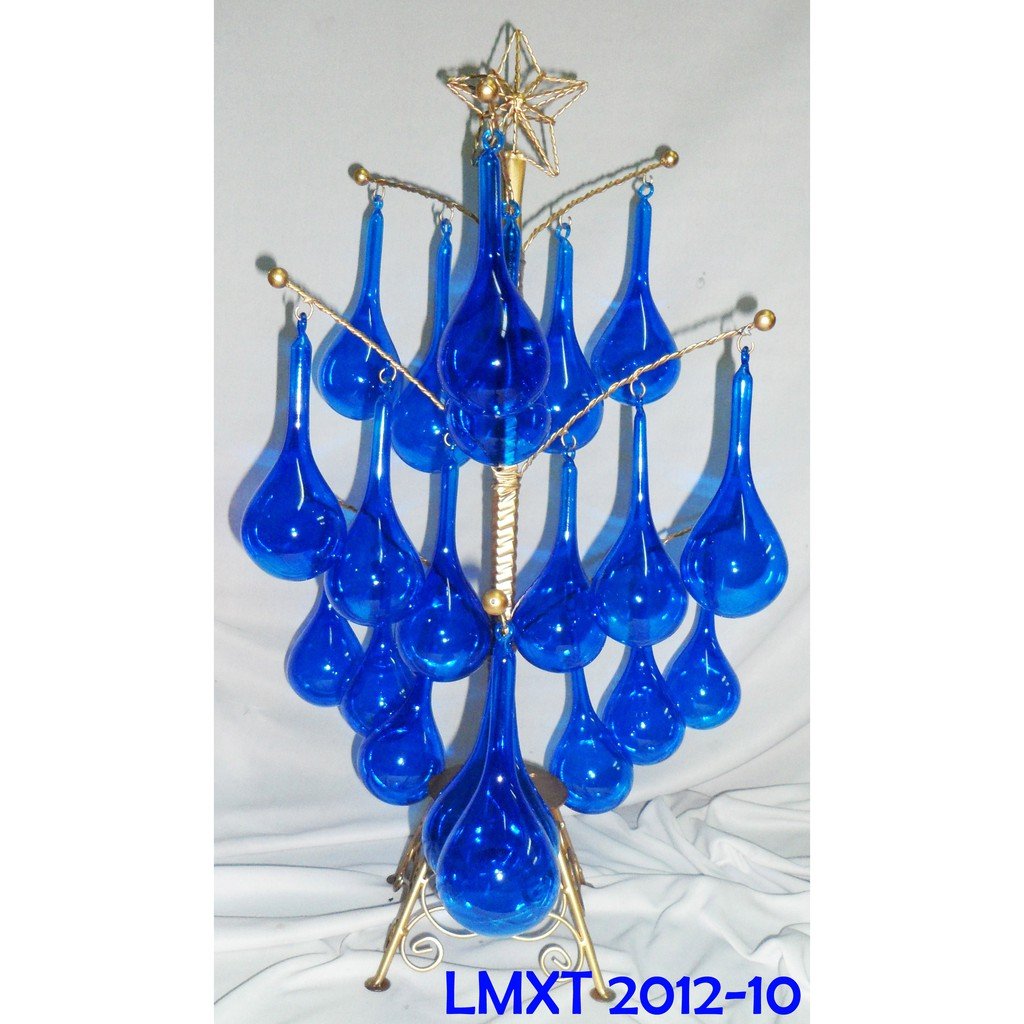 Tabletop Mini Christmas Tree with Mini Blue Glass Drop Xmas Ornaments