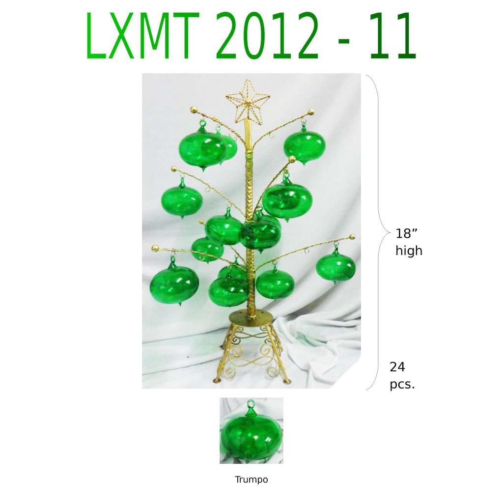Tabletop Mini Christmas Tree with Mini Green Glass Trumpo Xmas Ornaments - Image 2
