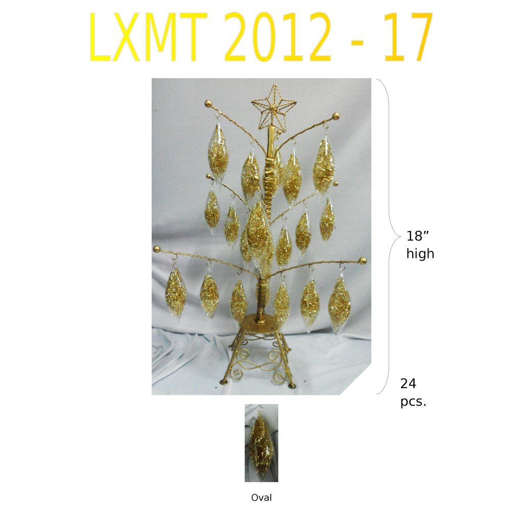Tabletop Mini Christmas Tree w/ Glass Ornaments oval (mini) w/ shred gold - Image 2