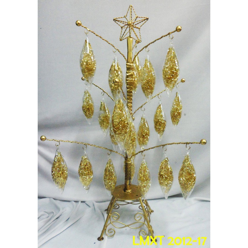 Tabletop Mini Christmas Tree w/ Glass Ornaments oval (mini) w/ shred gold