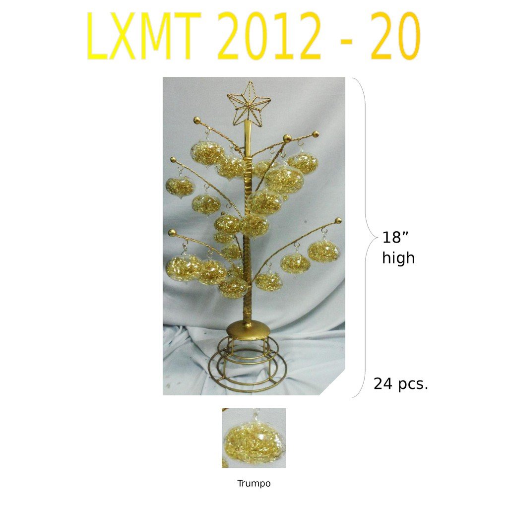 Tabletop Mini Christmas Tree w/ Glass Ornaments trumpo (mini) w/ shred gold - Image 2