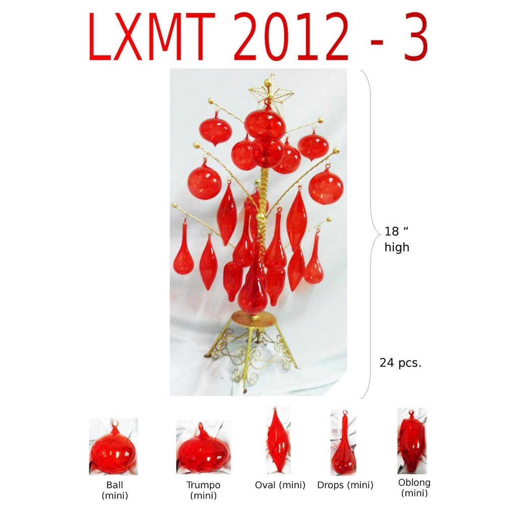 Tabletop Mini Christmas Tree w/ Assorted Mini Red Glass Xmas Ornaments - Image 2