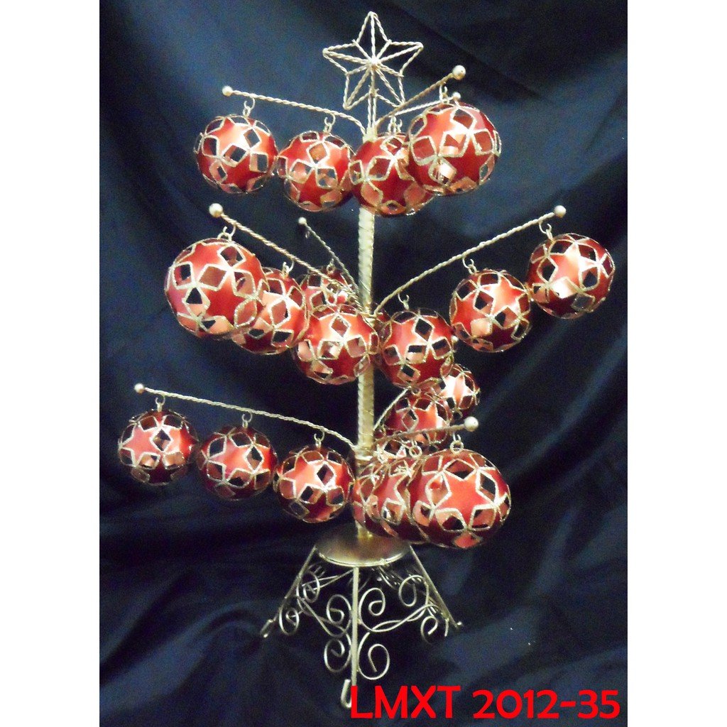 Tabletop Mini Christmas Tree w/ Star Ball (tins & wire) small - red