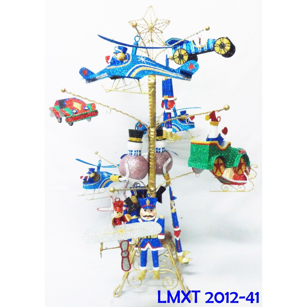 Tabletop Mini Christmas Tree w/ Tins & Wires Ornaments (cars, toy soldier, snowman,  assorted Design