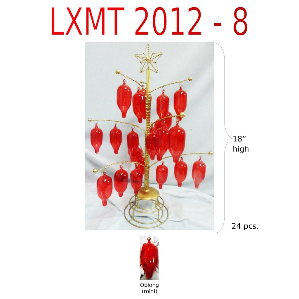 Tabletop Mini Christmas Tree w/ Mini Red Glass Oblong Xmas Ornaments - Image 2