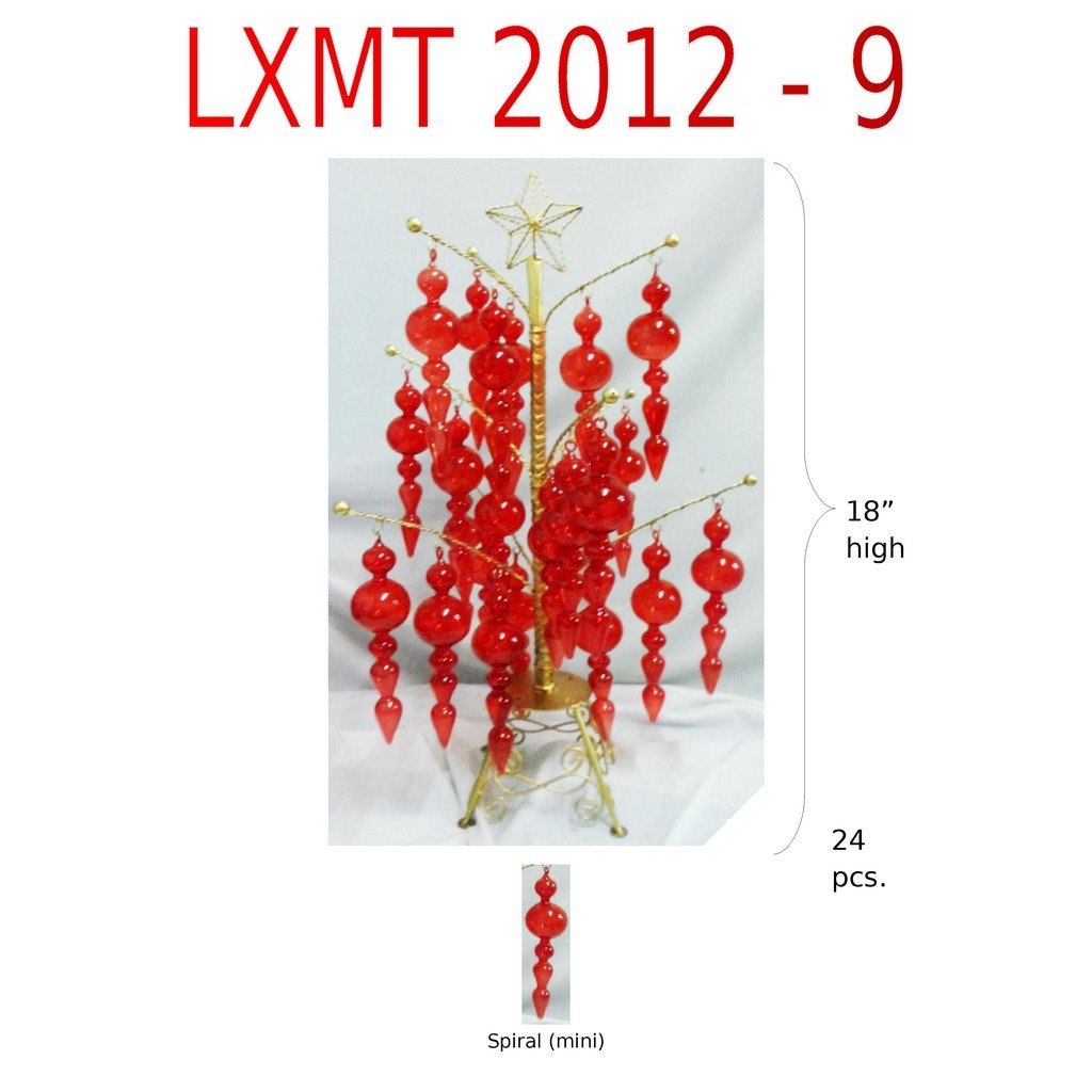Tabletop Mini Christmas Tree w/ Mini Red Glass Spiral Xmas Ornaments - Image 2