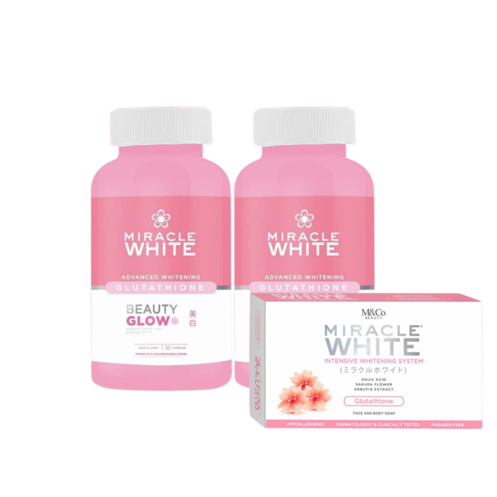 Miracle White Glutathione Super Glow Kit (2pcs Miracle White Advanced Whitening Glutathione & 1pc  M