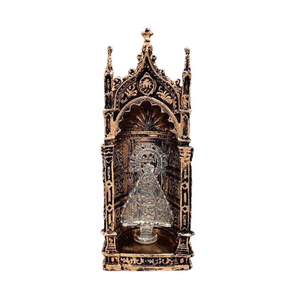 Our Lady of Peñafrancia Glass with Gold Retablo Religious Figurines Home Decor Height: 8.5inches - Image 2