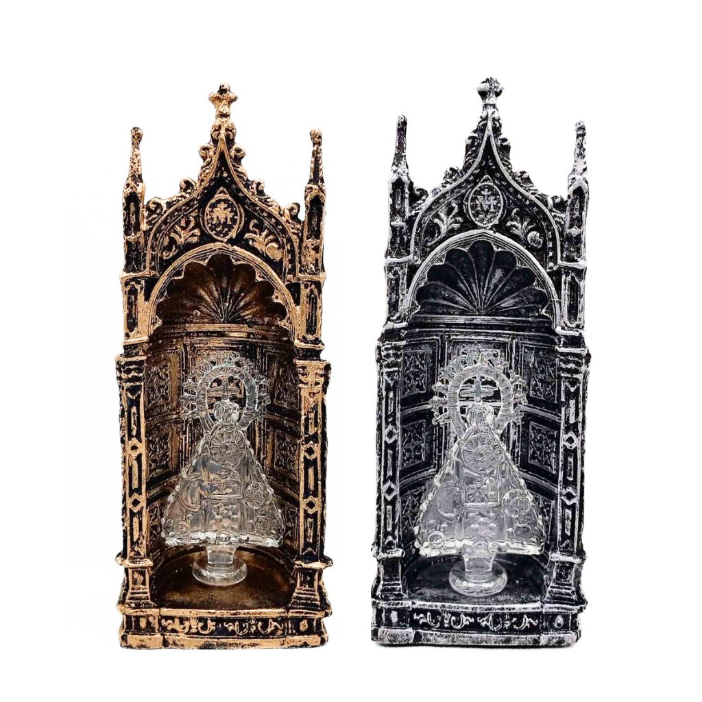 Our Lady of Peñafrancia Glass with Gold Retablo Religious Figurines Home Decor Height: 8.5inches - Image 3