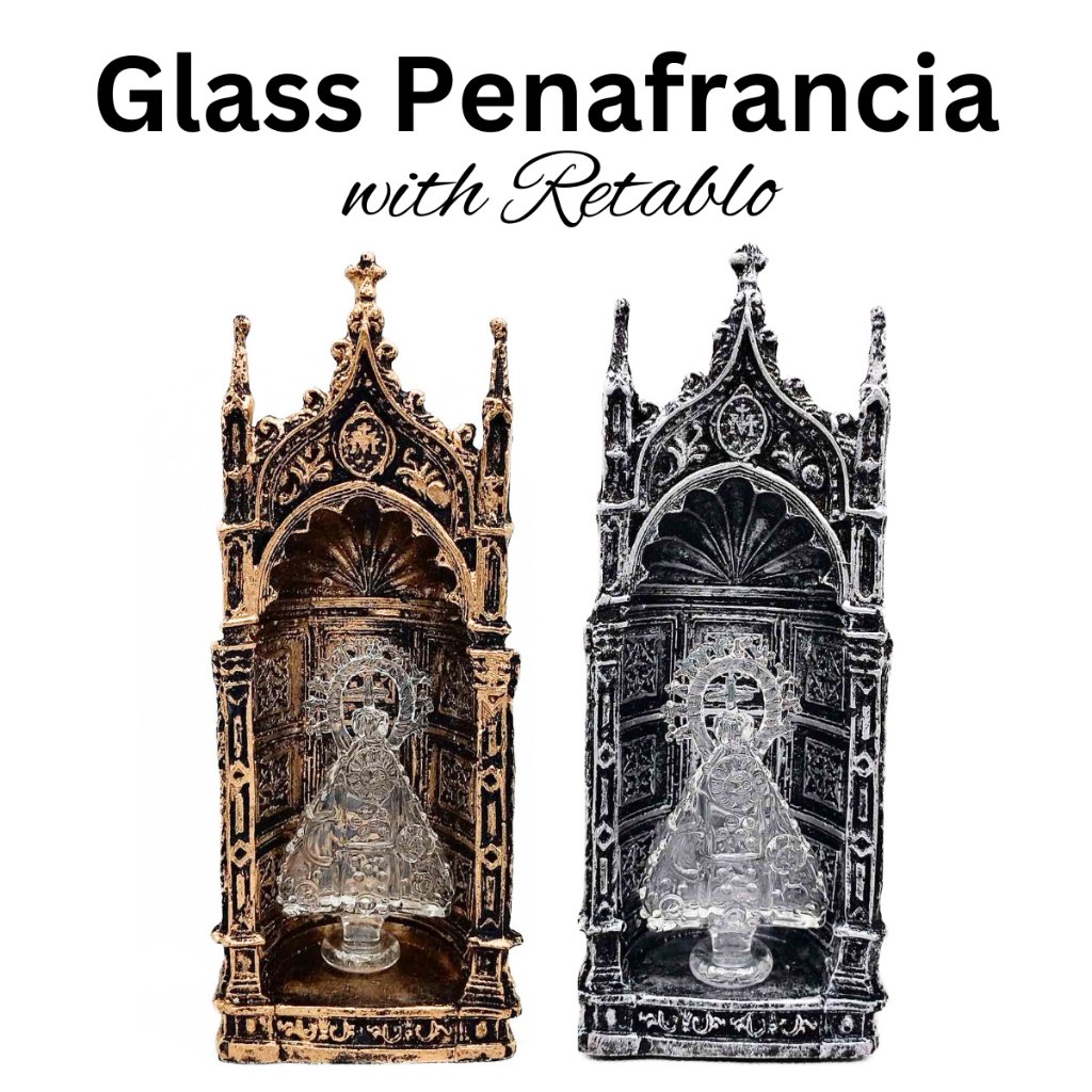 Our Lady of Peñafrancia Glass with Gold Retablo Religious Figurines Home Decor Height: 8.5inches - Image 4
