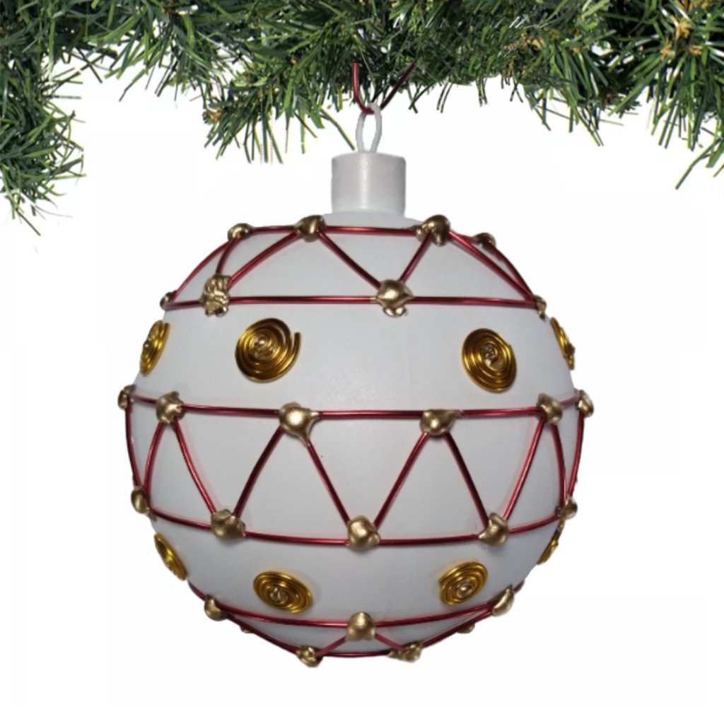 4pc Set White Christmas Balls Big Size Ornaments with Aluminum Wire Design