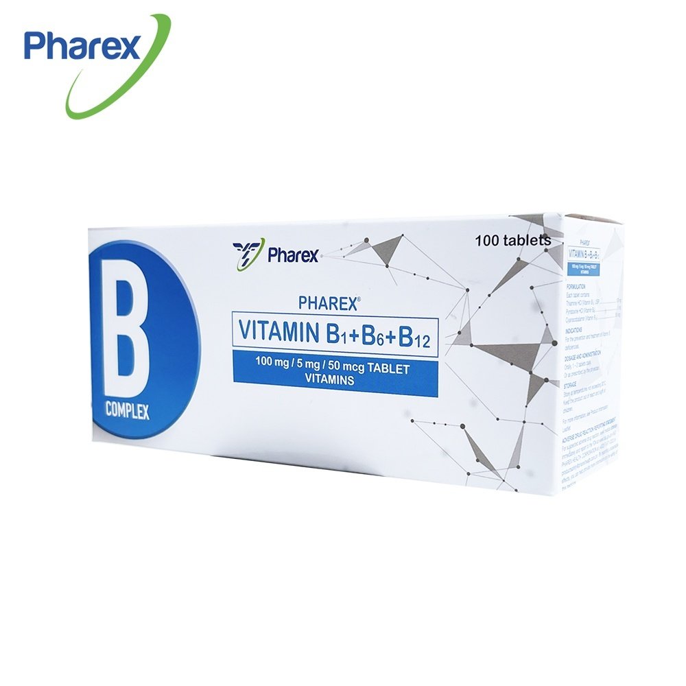 Pharex B-Complex B1+B6+B12 Vitamins for Adult 100mg/5mg/50mcg 100 Tablets (Nerve Health) - Image 2