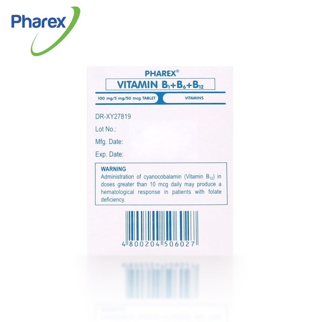 Pharex B-Complex B1+B6+B12 Vitamins for Adult 100mg/5mg/50mcg 100 Tablets (Nerve Health) - Image 4