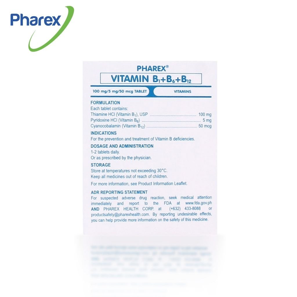 Pharex B-Complex B1+B6+B12 Vitamins for Adult 100mg/5mg/50mcg 100 Tablets (Nerve Health) - Image 5