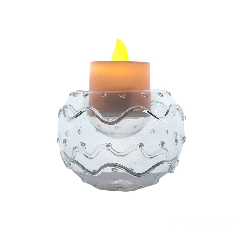 Pyrex Glass Tealight Candle Holder for Table Dotted Curves Design - Image 3