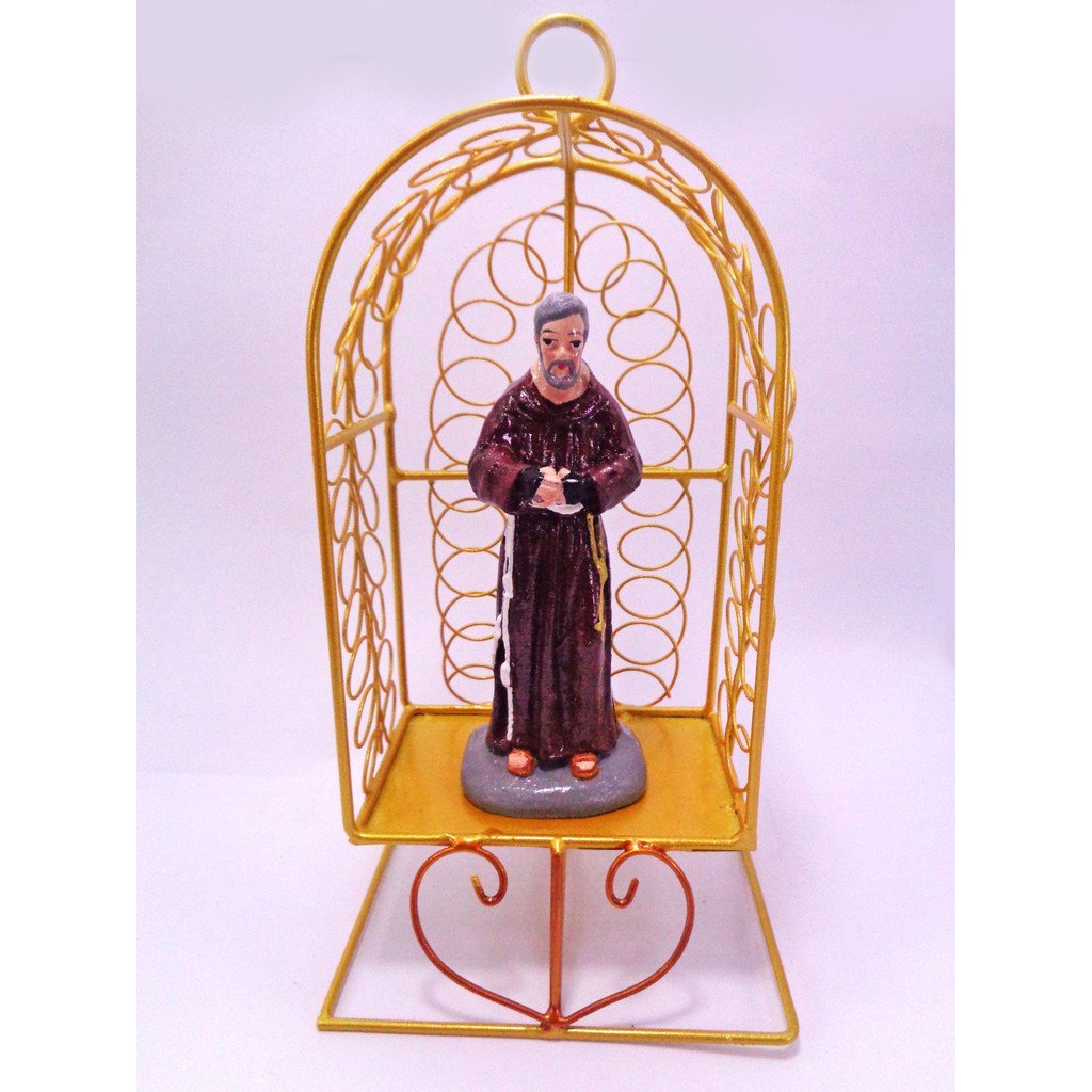 Saint Padre Pio Statue in Tin House {Gold} - The Miraculous St. Pio of Pietrelcina for Home Altar
