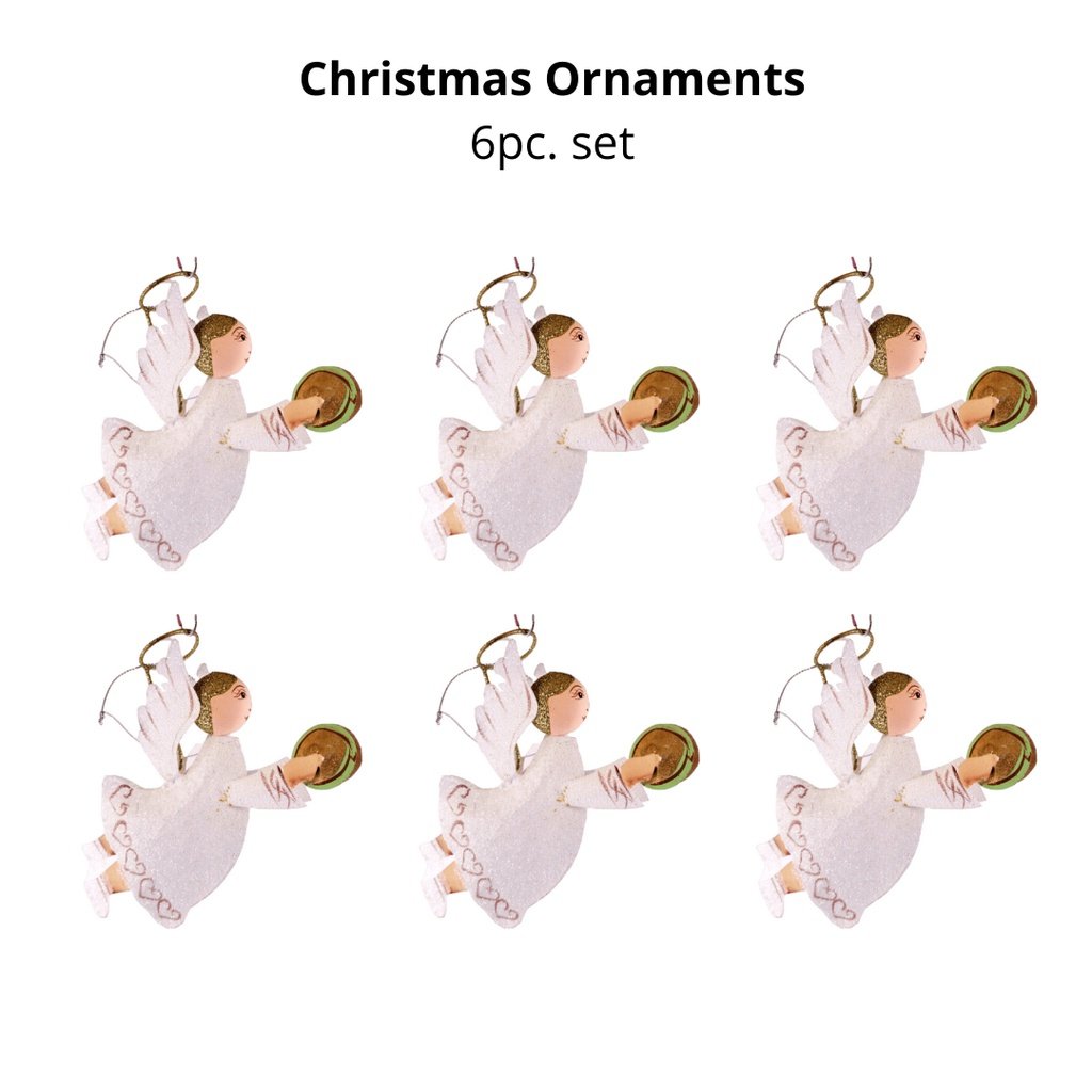 Set of 6pc Tins & Wire Angel Christmas Ornaments  for Xmas Tree Ornaments Hanging Decor