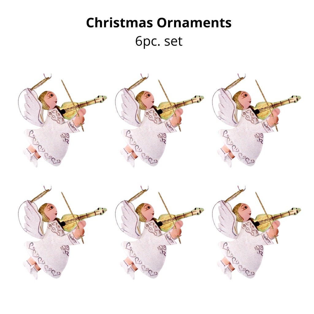 Set of 6pc Tins & Wire Angel Christmas Ornaments for Xmas Tree Ornaments Hanging Decor