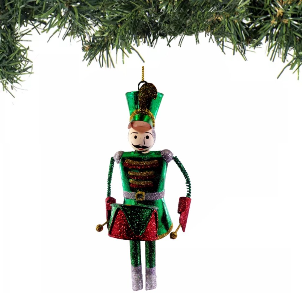 Set of 6pc Tins & Wire Nutcracker Solider with Drums Christmas Ornaments for Xmas Tree Hanging Decor - Image 3
