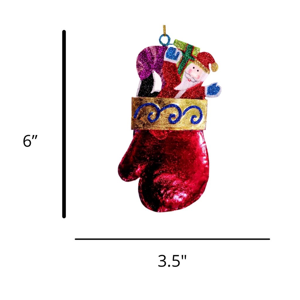 Set of 6pc Tins & Wire Red Christmas Sock Stockings Christmas Ornaments for Xmas Tree Hanging Decor - Image 2