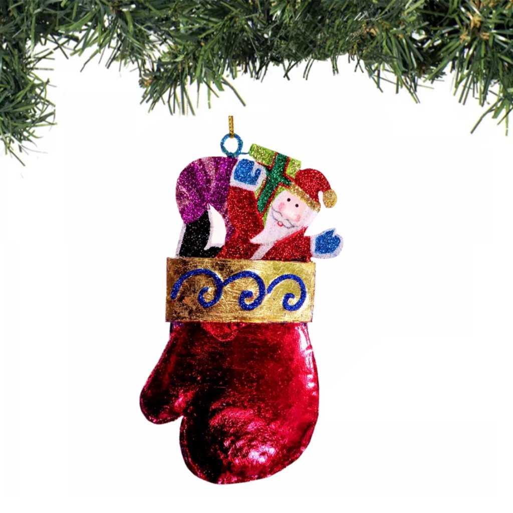 Set of 6pc Tins & Wire Red Christmas Sock Stockings Christmas Ornaments for Xmas Tree Hanging Decor - Image 3