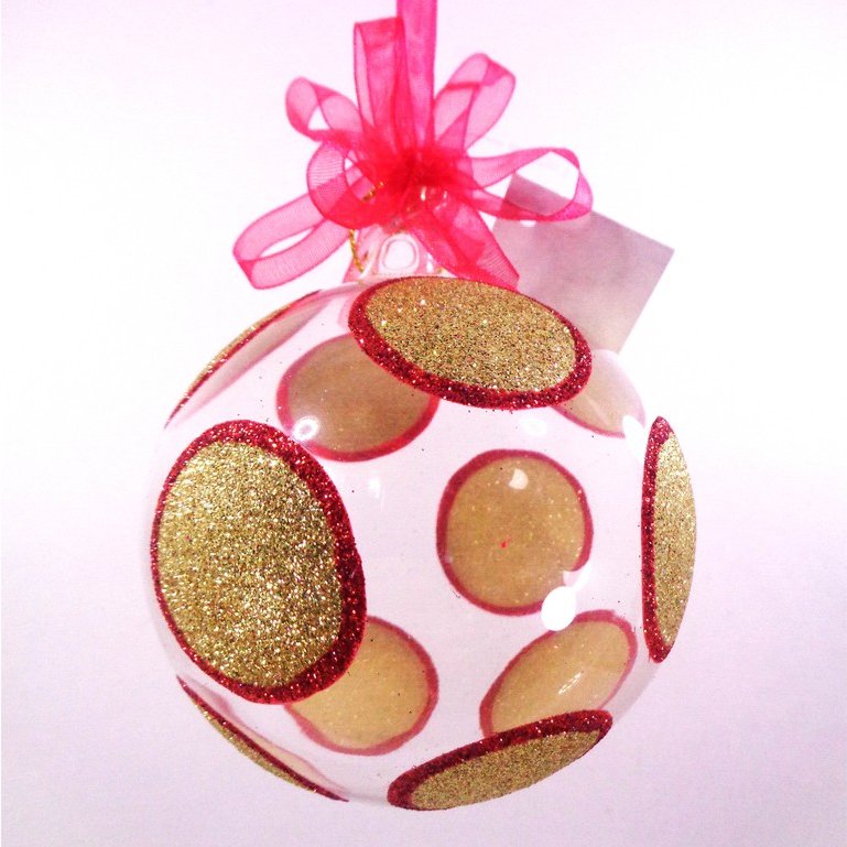 Glass Christmas Balls Ornaments Gold Polkadots Glitter 6pc Set for Xmas Tree Decor - Image 8