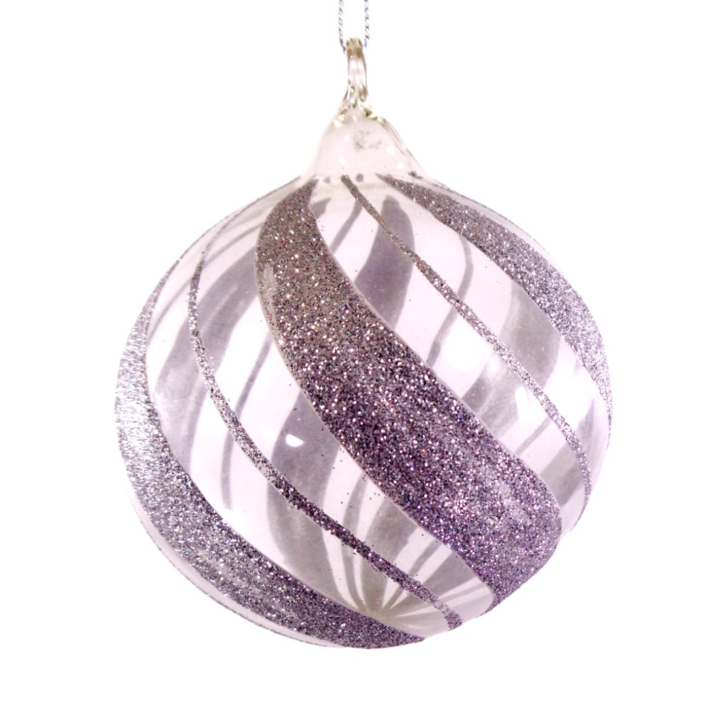 Glass Christmas Ornaments Ball Silver Glitter Swirl 6pc Set for Xmas Tree Decor - Image 8