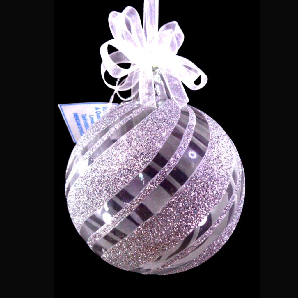 Glass Christmas Ornaments Ball Silver Glitter Swirl 6pc Set for Xmas Tree Decor