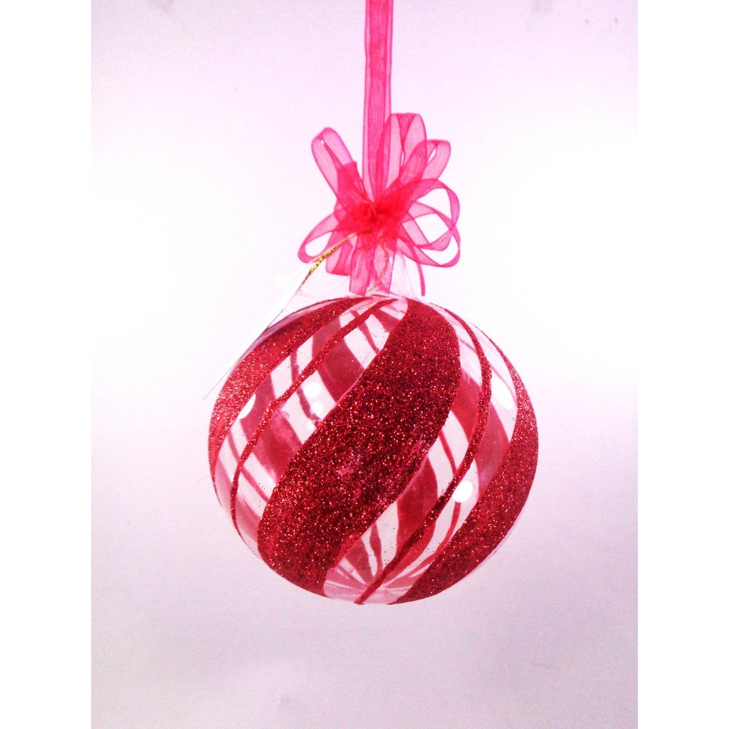 Glass Christmas Ornaments Ball with Red Glitter Swirl for Xmas Tree Decor - Image 2