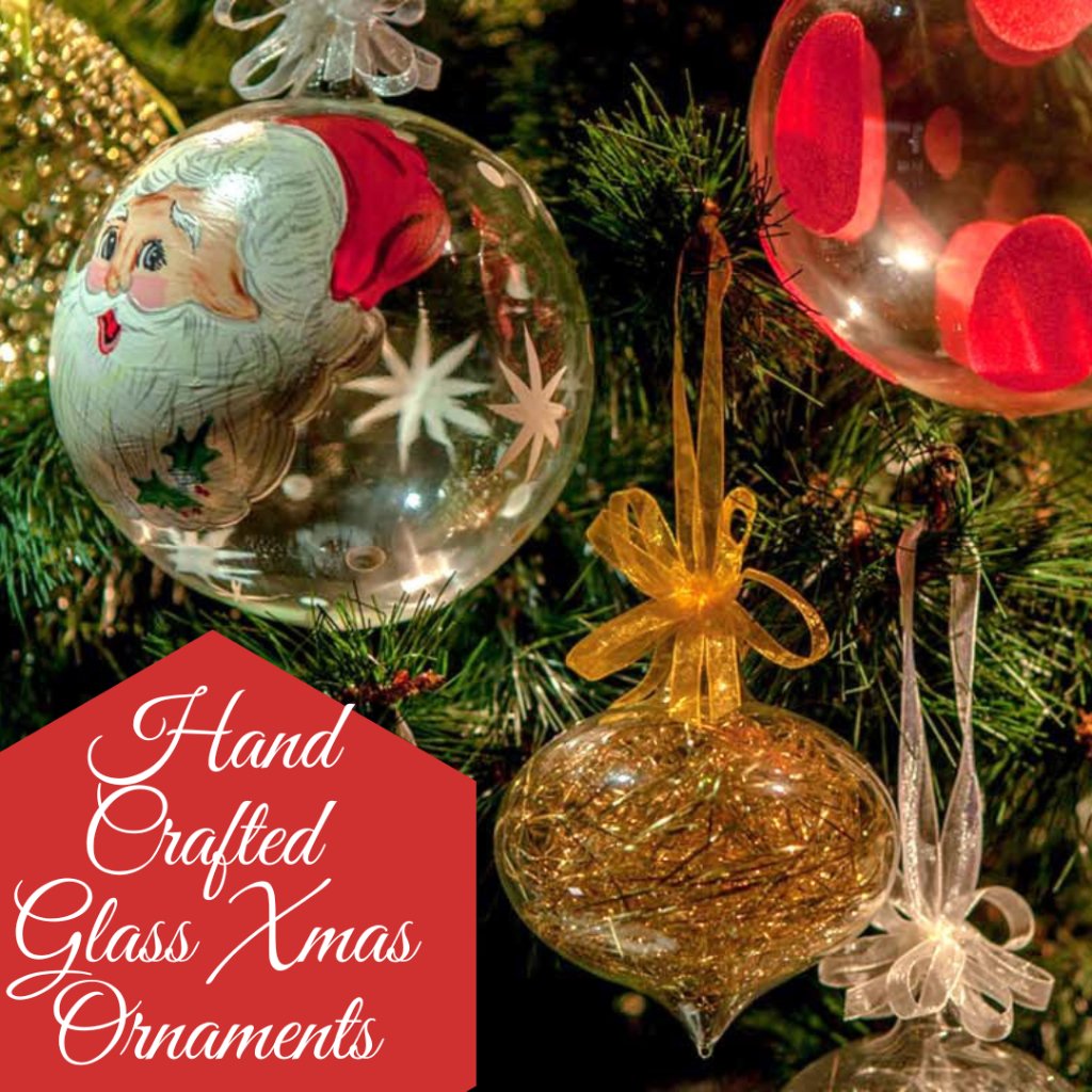 Glass Christmas Ornaments Red Trumpo Glitter Swirl 6pc Set for Xmas Tree Decor - Image 3