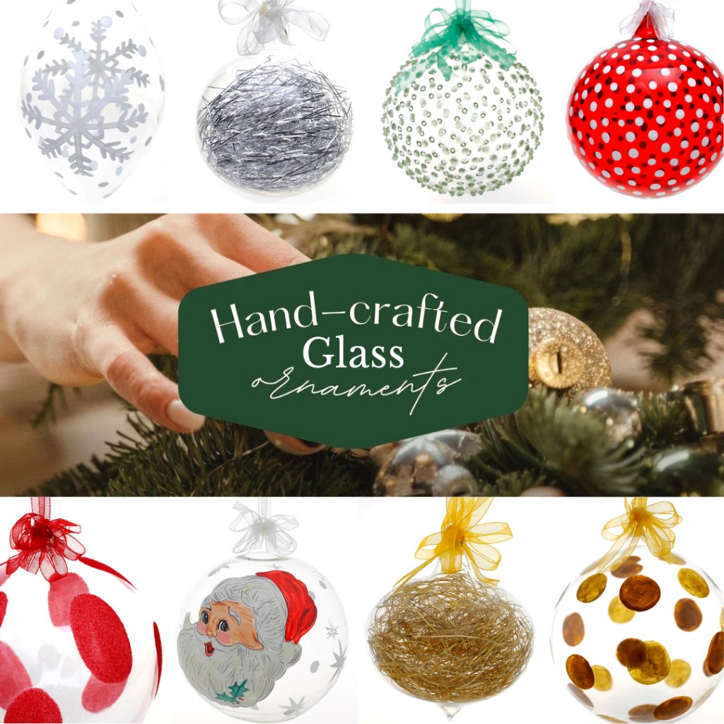 Glass Christmas Ornaments Red Trumpo Glitter Swirl 6pc Set for Xmas Tree Decor - Image 4