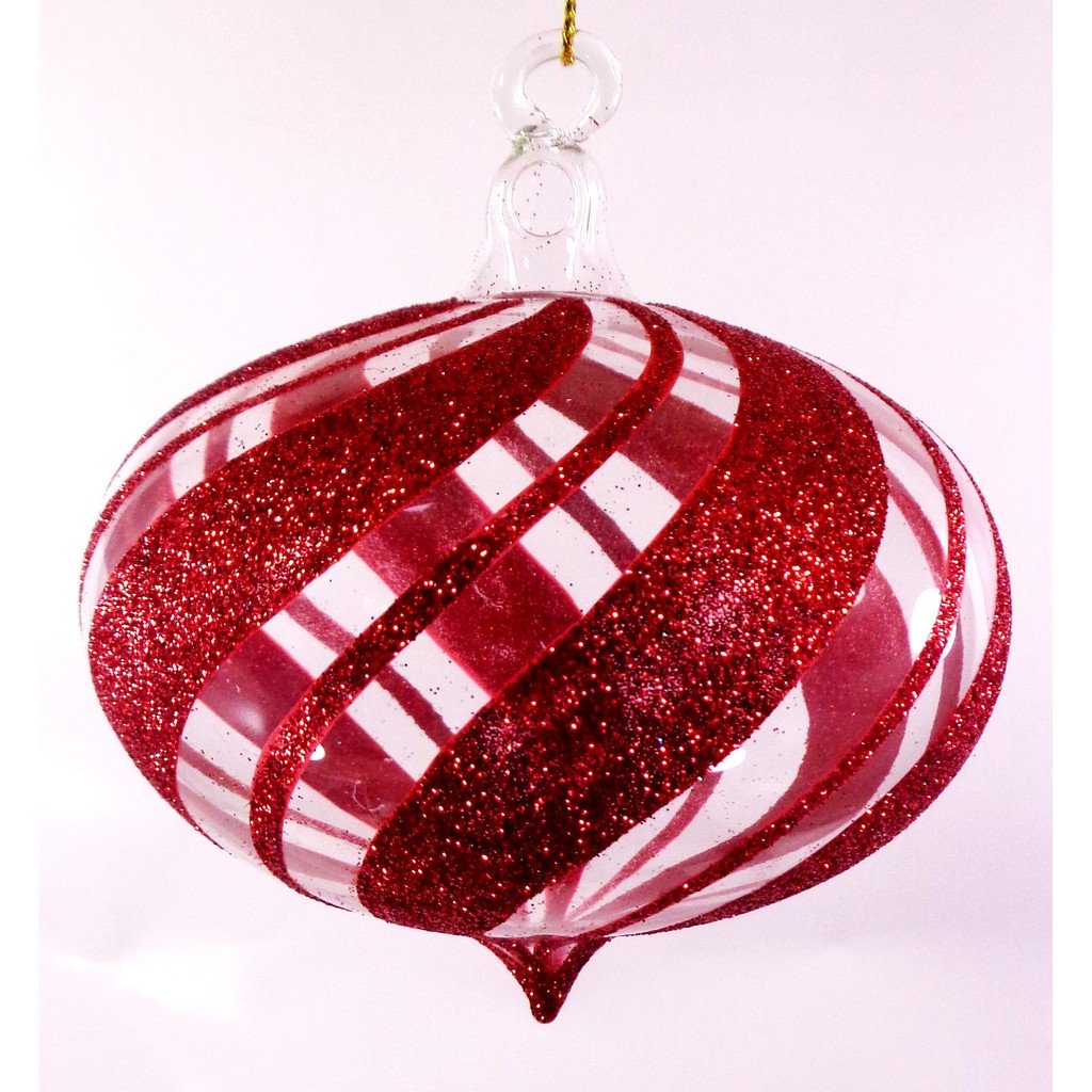 Glass Christmas Ornaments Red Trumpo Glitter Swirl 6pc Set for Xmas Tree Decor - Image 8
