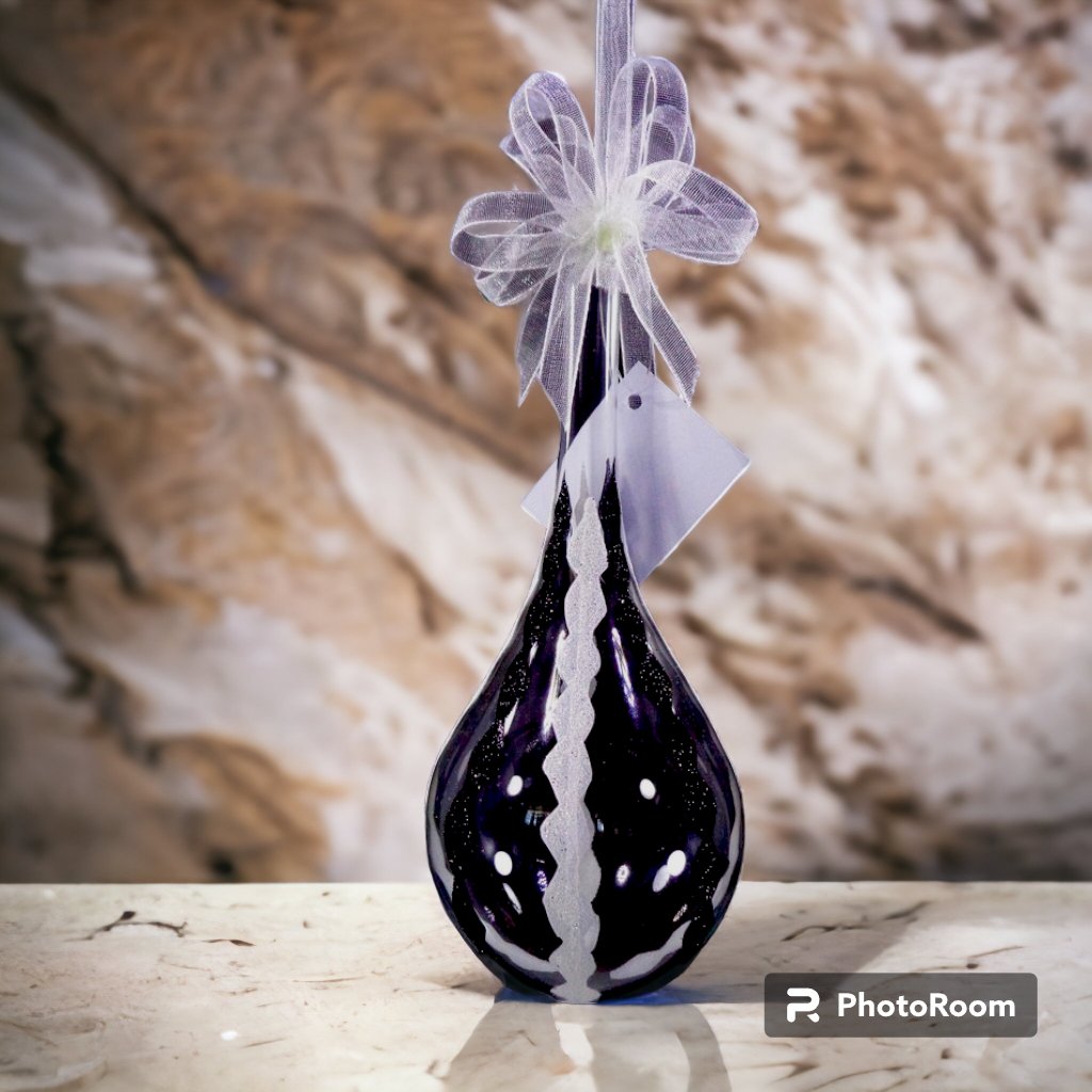 Glass Christmas Ornaments Drop Black & White Diamond Glitter Design for Xmas Tree Decor - Image 3