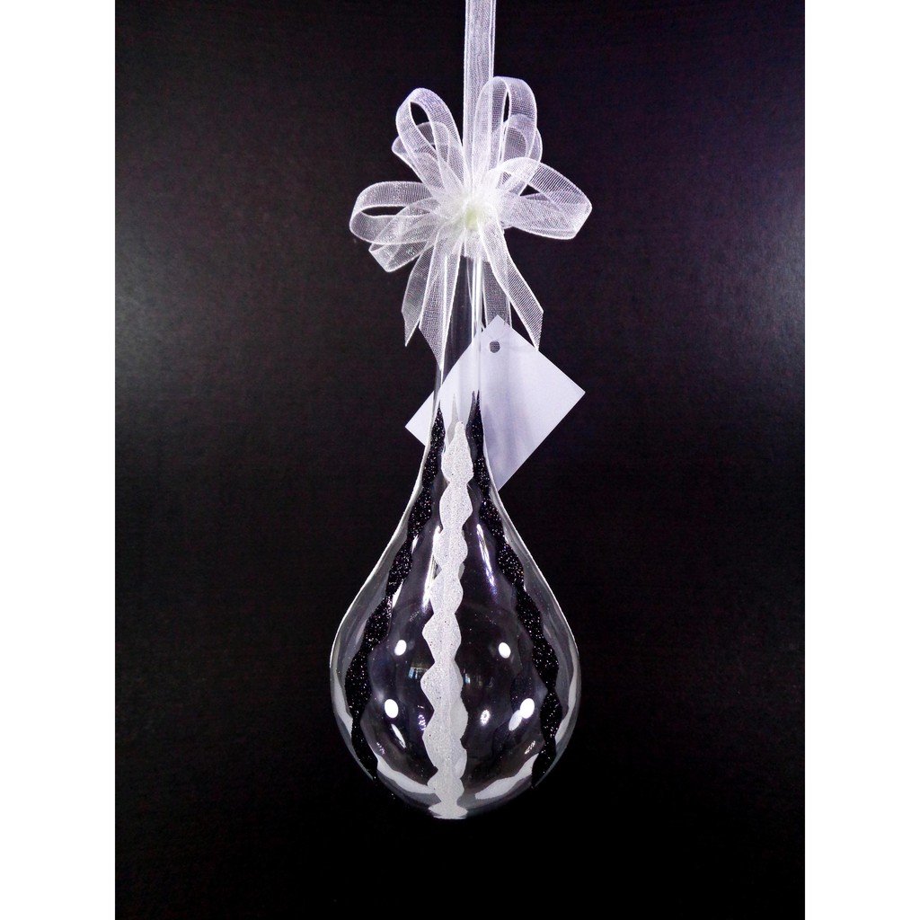 Glass Christmas Ornaments Drop Black & White Diamond Glitter Design for Xmas Tree Decor - Image 4
