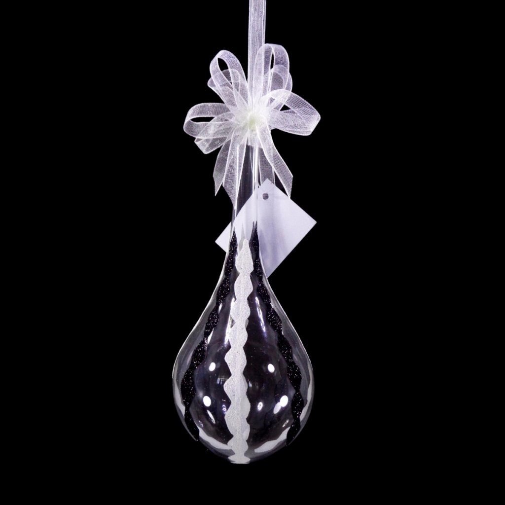 Glass Christmas Ornaments Drop Black & White Diamond Glitter Design for Xmas Tree Decor