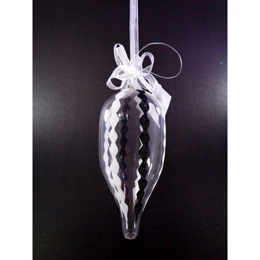 Glass Christmas Ornaments Black & White Oblong Diamond Glitter for Xmas Tree Decor - Image 2
