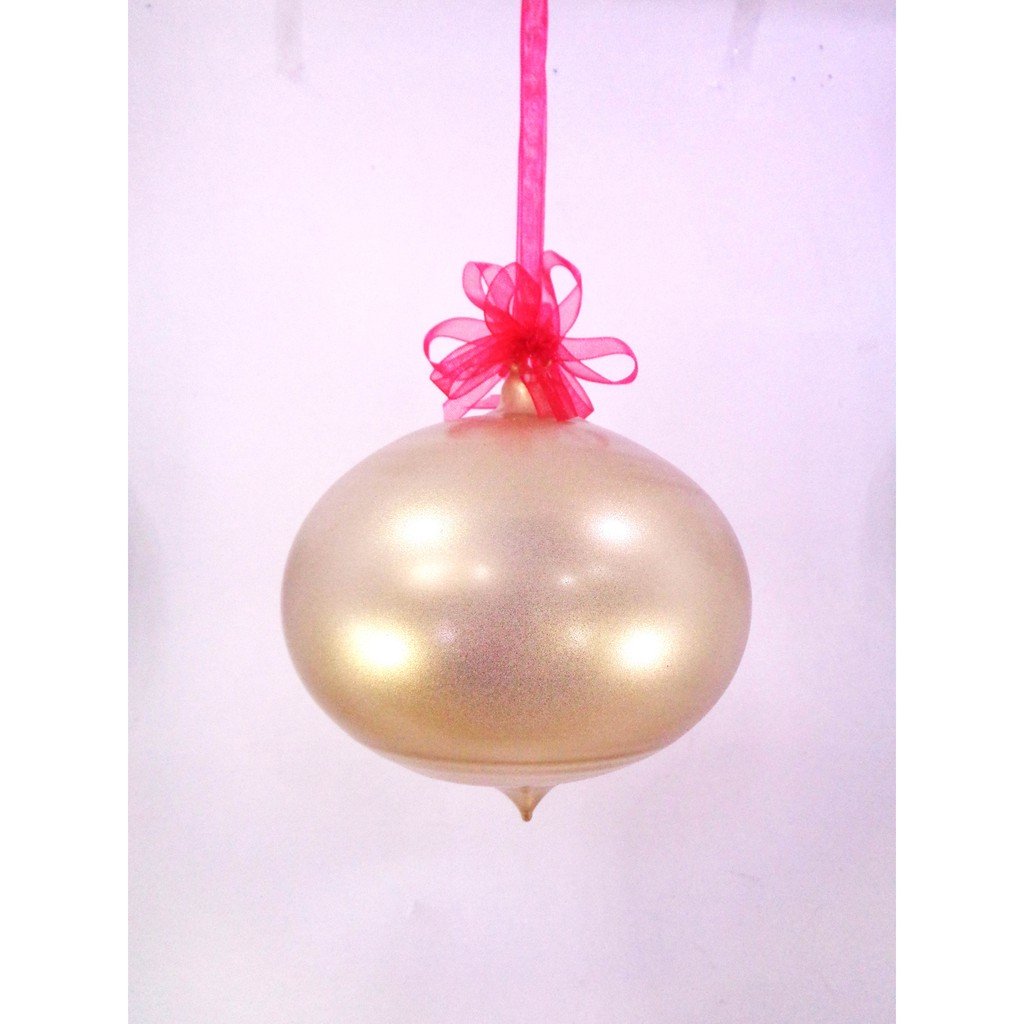 Set of 6pc Colored Gold Glass Xmas Trumpo Ornaments with Organza Ribbon for Xmas Tree Hanging
