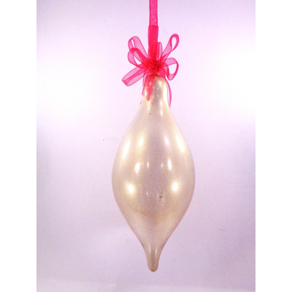 Set of 6pc Colored Gold Glass Christmas Oval Ornaments with Organza Ribbon for Xmas Tree Hanging