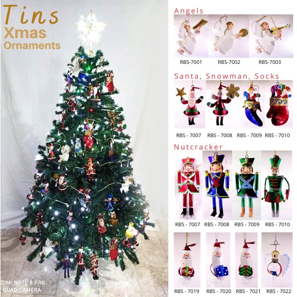 6pc Christmas Ornaments Tins & Wire (Santa, Snowman, Angel, Nutcracker) - Image 2