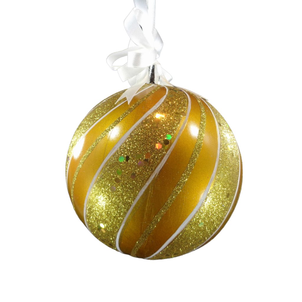 Gold Christmas Balls with Glitters Swirl 6pc Set Christmas Tree Decoration 5 Inches - Image 4