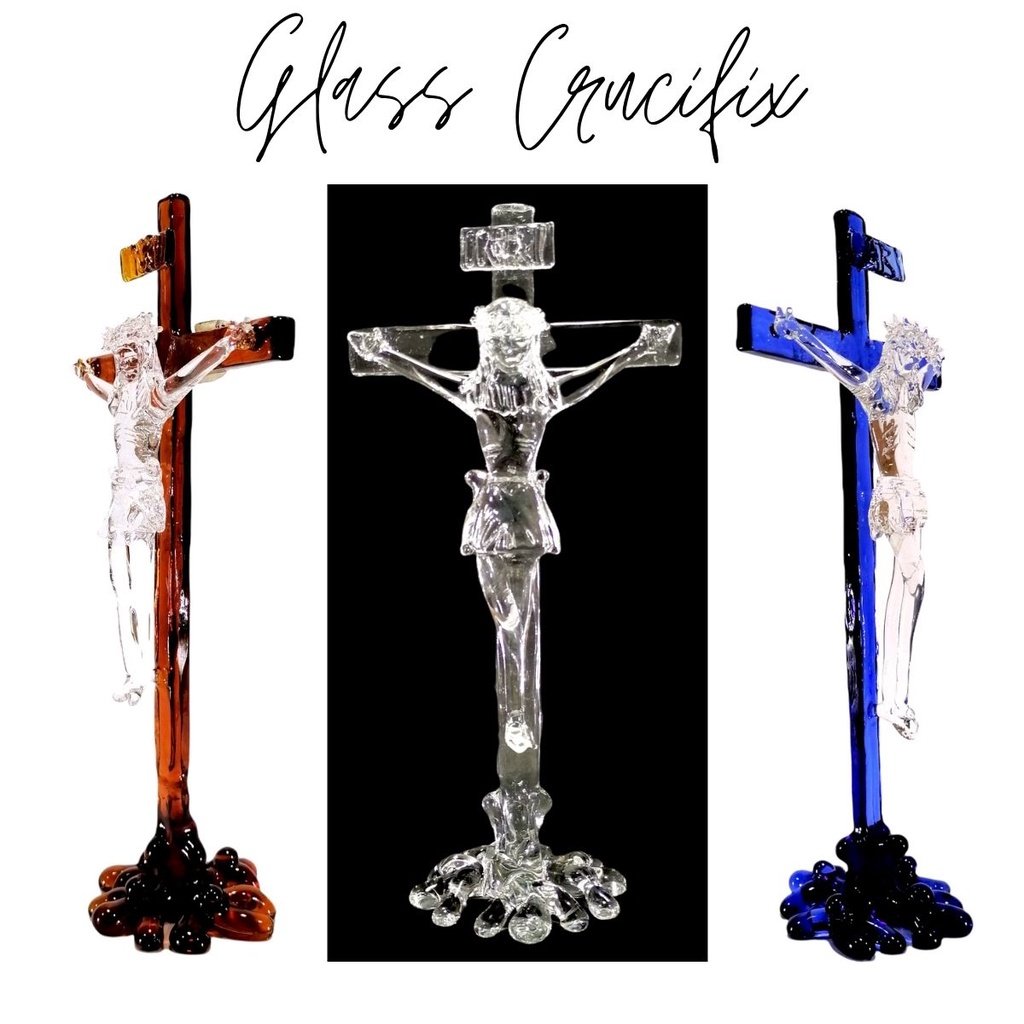 Glass Crucifix with Stand for Altar Big Religious Figurines - Image 2