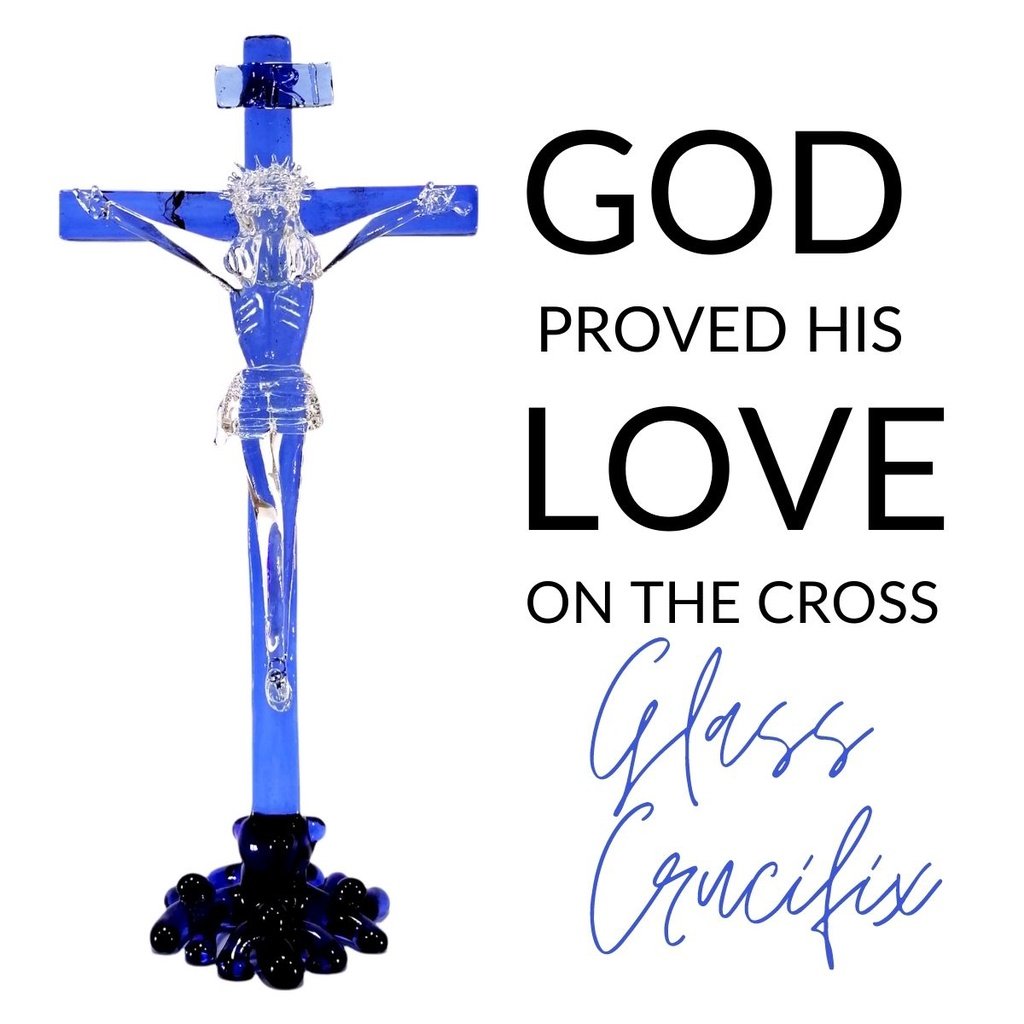 Glass Crucifix with Stand for Altar Big Religious Figurines
