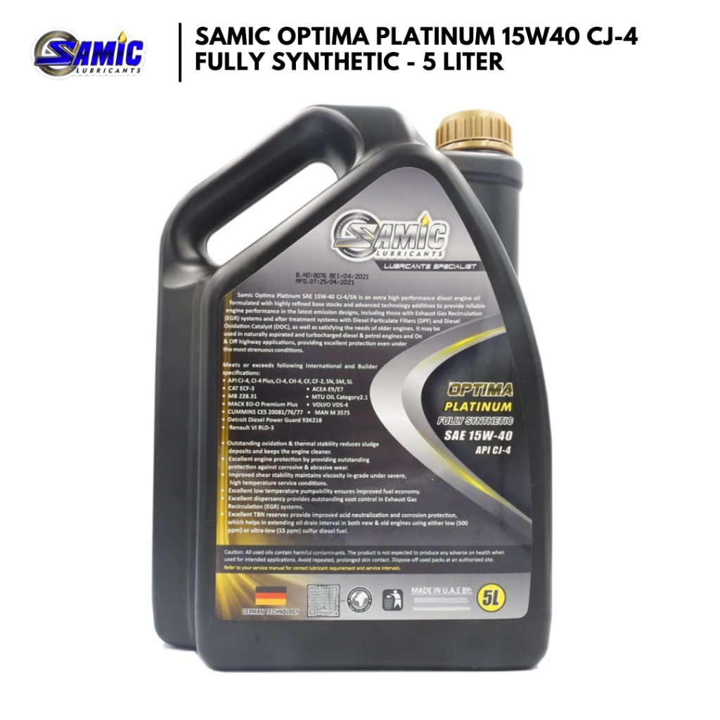 Samic Optima Platinum 15W40 CJ-4 - 5Liter / 1Liter - Fully Synthetic (Diesel Engine Oil) - Image 3