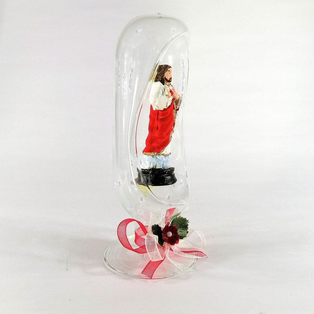 Sacred Heart of Jesus Saint Statue Religious Figurines Home Decor Accents in Glass Dome Clear 7" - Image 2